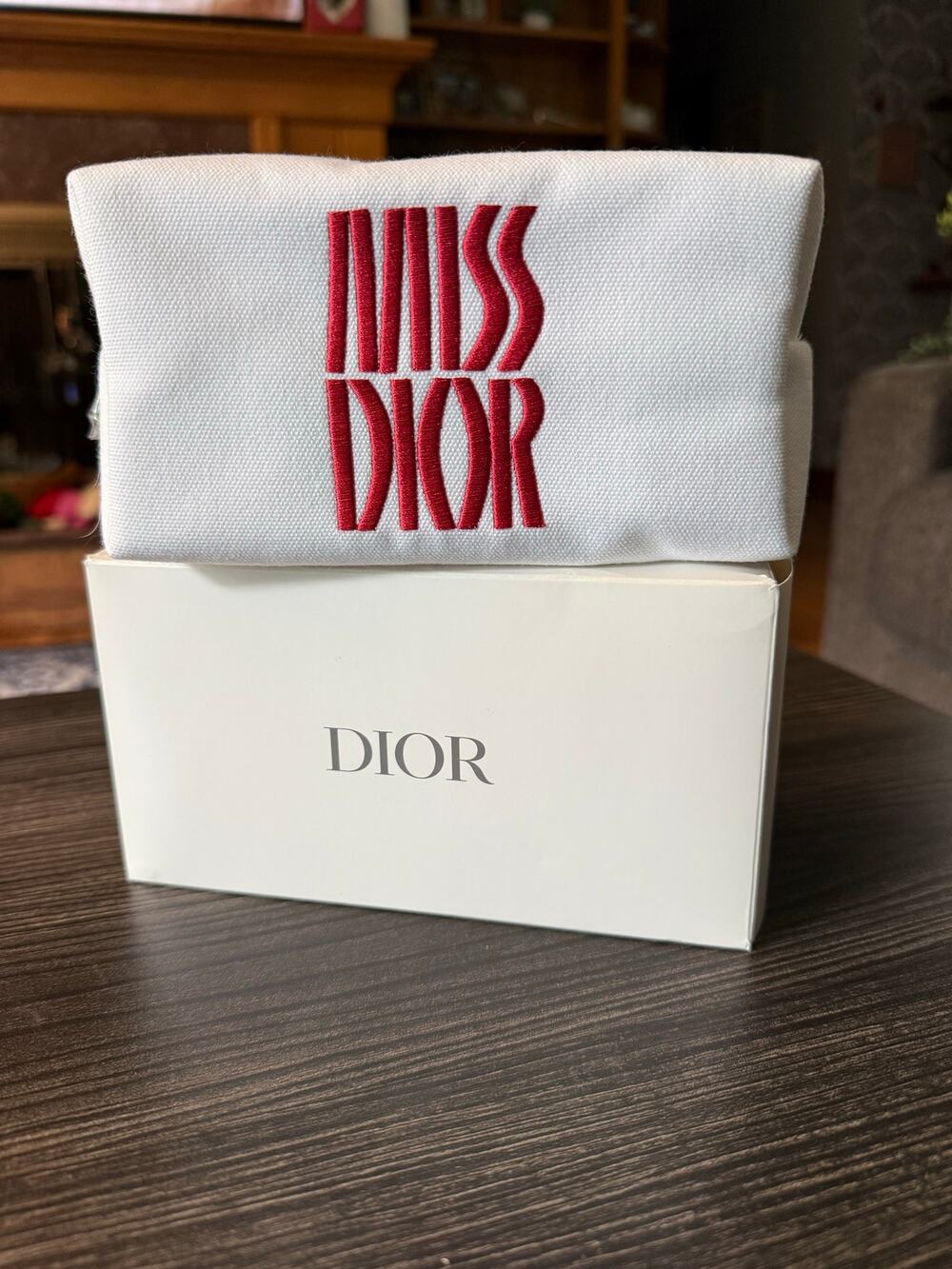 NIB Dior Beauty "Miss Dior" White Canvas Cosmetic PoucH